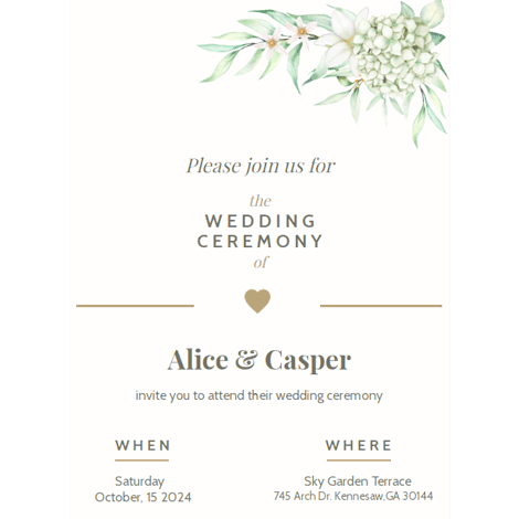 Gold and White Flowers Wedding Invitation